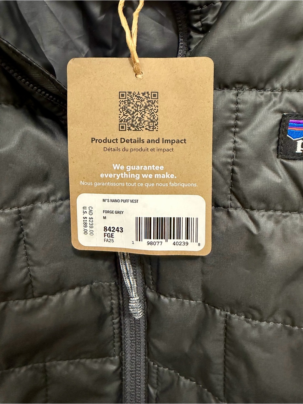 Patagonia Men's Nano Puff Vest, Forge Grey Size Medium NWT LOGO 84243 $189 MSRP - Picture 6 of 6